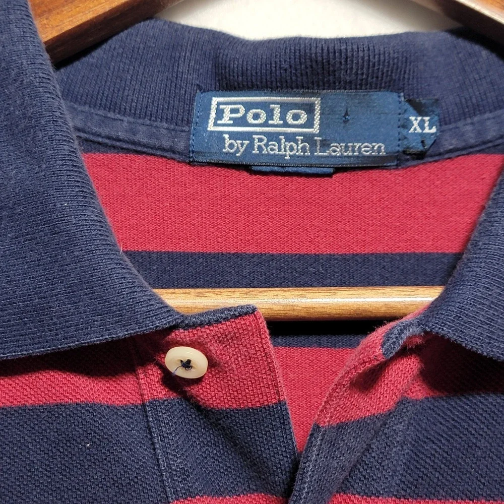 VTG Polo By Ralph Lauren Men's Size XL Shirt Red Blue Stripes Long Sleeve Rugby‎